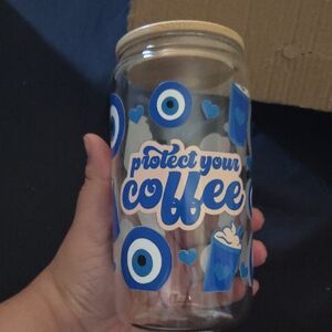 Protect Your Coffee Glass Jar with Blue Evil Eye Design